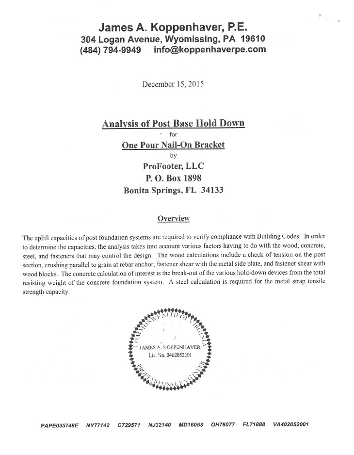 Engineering analysis for the Atlas Concrete Foot Anchor