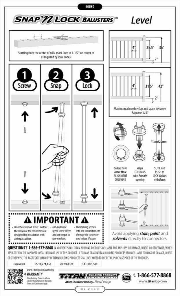 round level snap'n lock baluster instructions